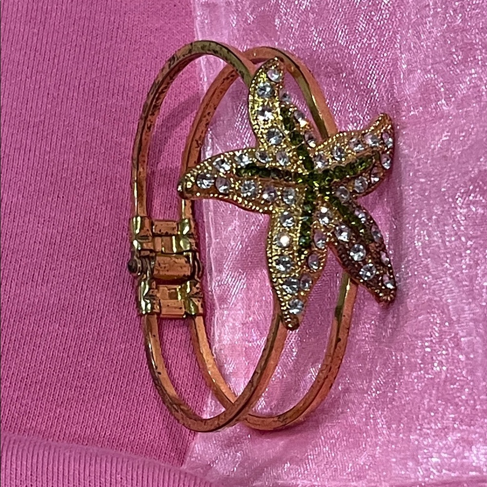 Vintage‎ Gold Starfish Crystal cuff Bracelet